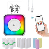 RGB Light Portable Mini Bluetooth Printer Inkless Document Label Printer, with 1-Roll Paper, with 5-Rolls Paper, with 5-Rolls Stickers, with 5 Paper+5 Stickers+3 Color Paper